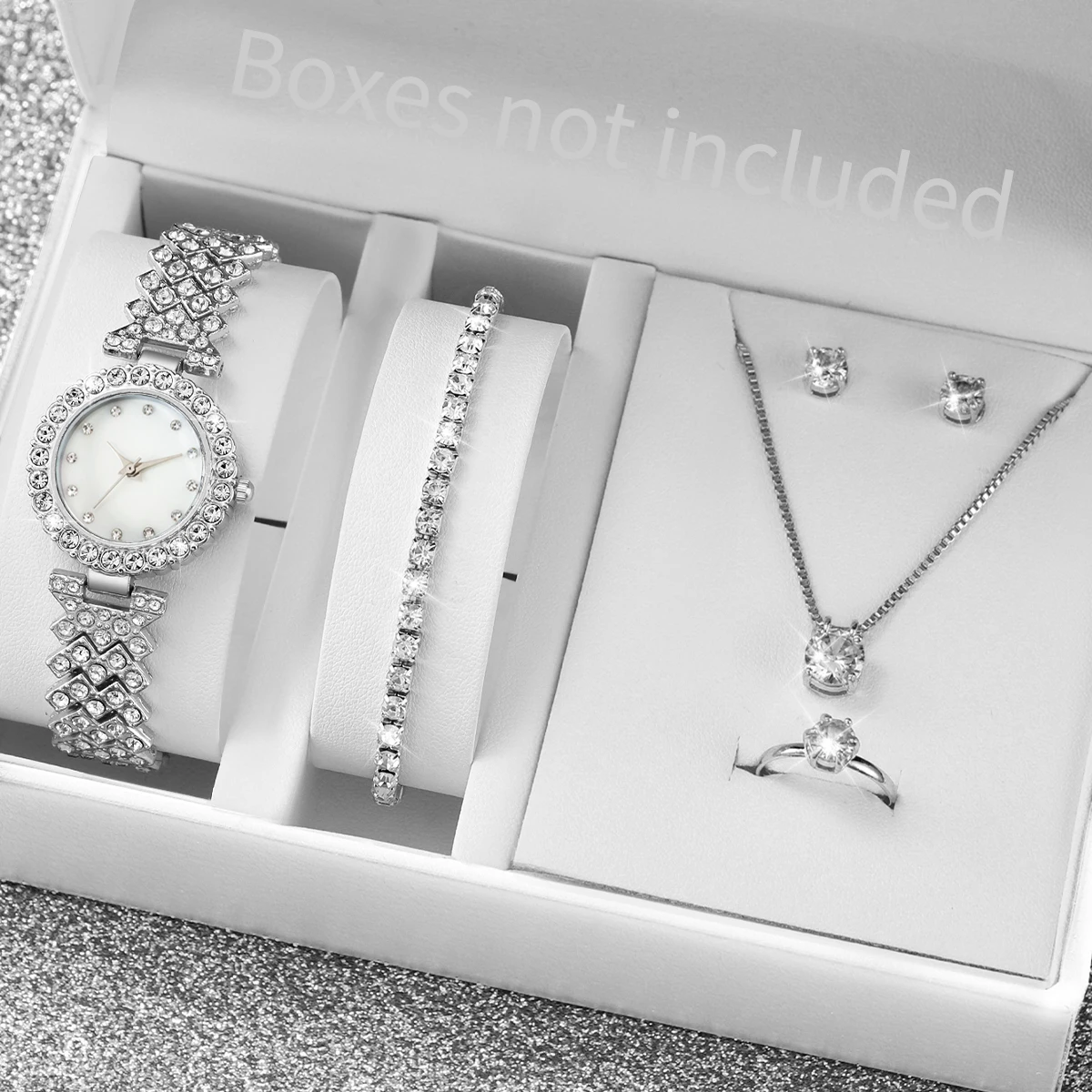 6PCS/Set Fashion Rhinestone Women Watches Female Steel Band Bracelet Quartz Watches Jewelry Set(Without Box)