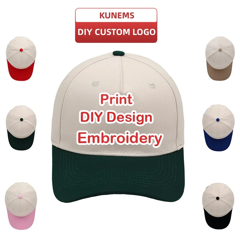 KUNEMS Custom 5-Panel Baseball Hat Unisex Patchwork Cotton Cap Letter Embroider Brand Design DIY Print Sun Hat Wholesale