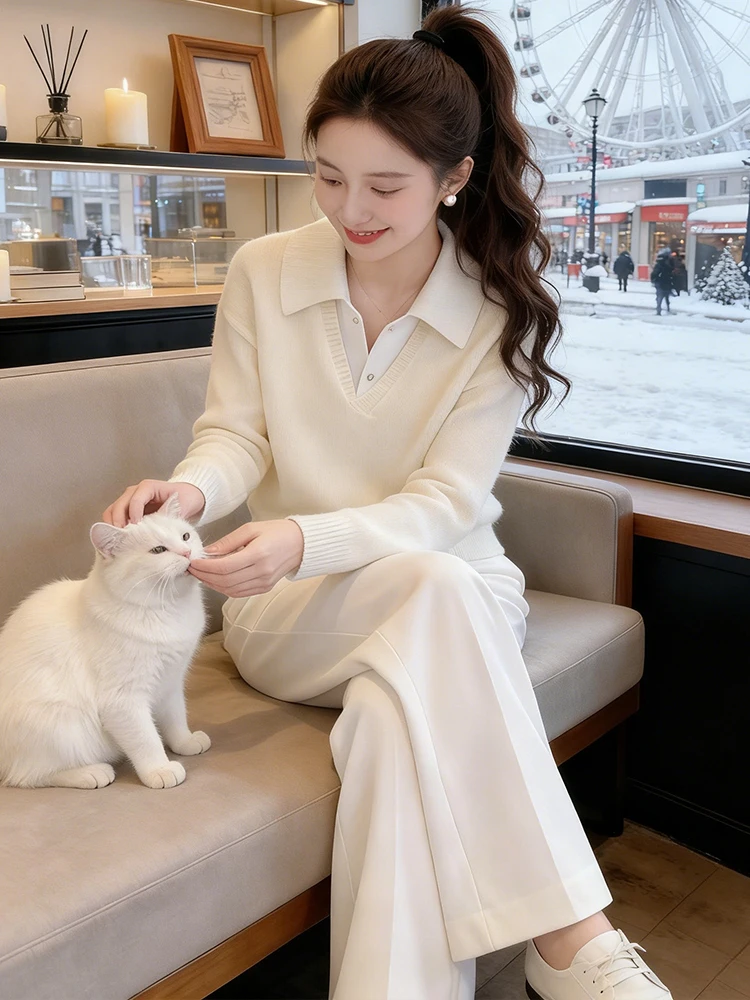 

Ele Korean Sle Long Sve Knitted Sweater Women's Autumn Winter Faionable Collar Thiened Breathable Casual Wear