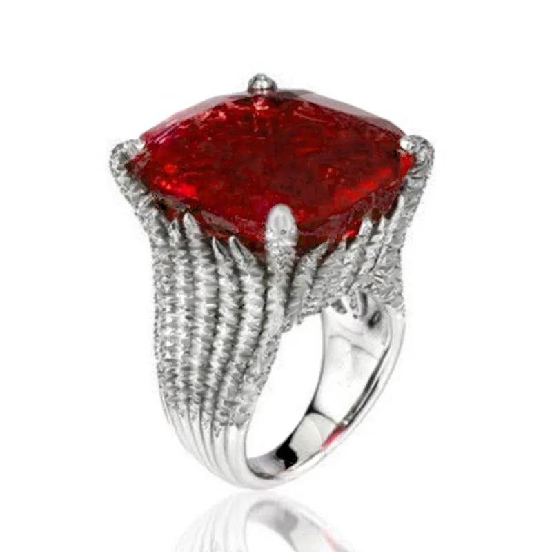 Shi-anillo rojo de lujo para mujer, anillo geométrico dominante, accesorios de estilo europeo y n, 2024