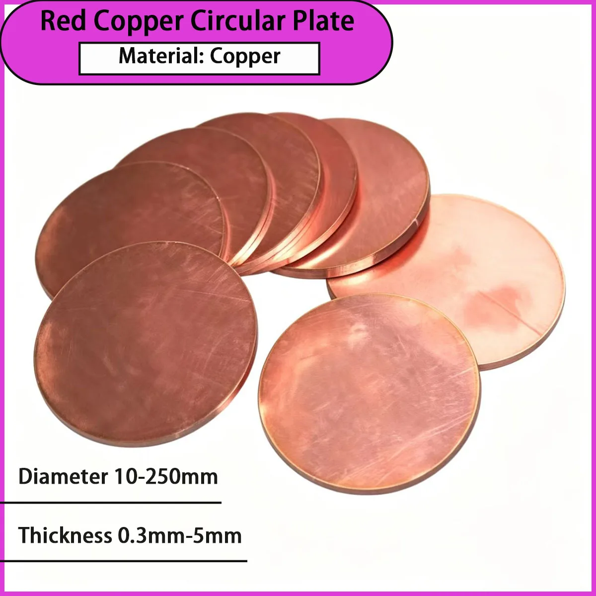 0.3mm-5mm thick red copper circular plate is used for electronic conductive components, mold inserts, plumbing seals, etc