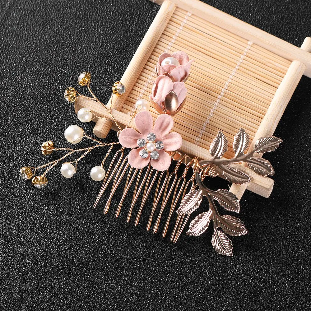 Romantic Wedding Crystal Crown Flower Hair Pin Hair Combs Bridal Clips Leaves Tiara