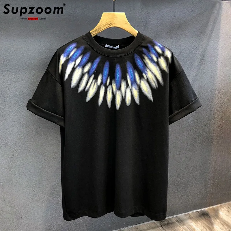 

Supzoom Новое поступление, летняя модная футболка с нейтральной художественной текстурой и брызгами чернил с круглым вырезом, повседневная свободная мужская футболка из плотного хлопка