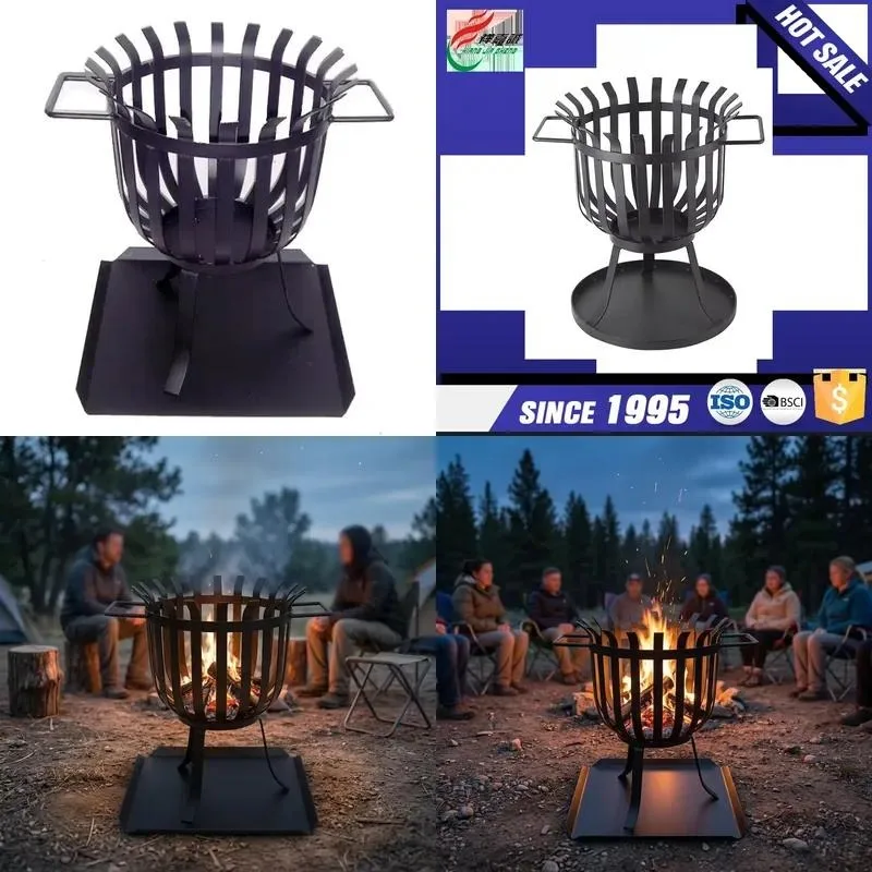 Outdoor Corten Steel Fire Bowl Wooden Burning BBQ Pit Garden Yard Winter Backyard Party