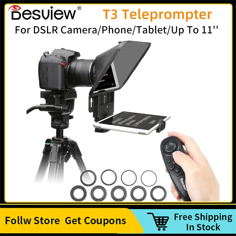 

Desview T3 Third Generation Teleprompter for DSLR Camera/Phone/Tablet/Up To 11'' With Lens Adapte And Remote Control Lightweight