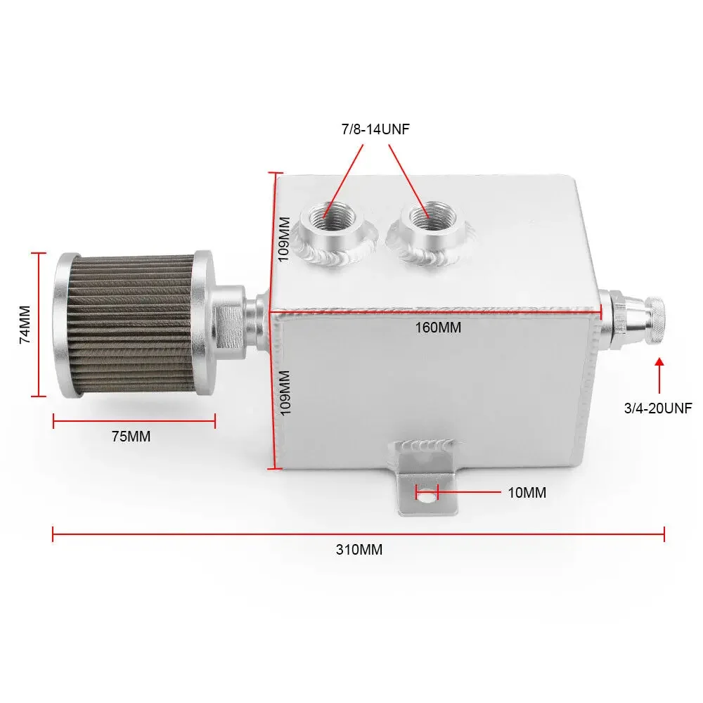 Universal 1L‑3L Aluminum Oil Catch Can Reservoir Tank Silver Black With Breather Filter Drain Tap Performance Auto Parts
