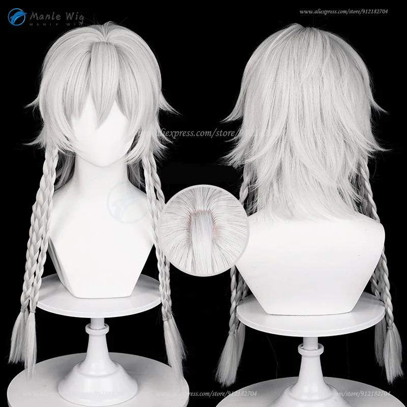 

Anime Cosplay Ithaqua Cosplay Wig Night Watch Cosplay Wig 63cm Grey Braided Pigtail Heat Resistant Synthetic Hair