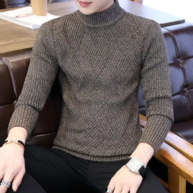 Fashion Stand Collar Solid Color Korean Sweaters Men's Clothing 2023 Autumn Winter Loose Knitted Casual Pullovers All-match Tops