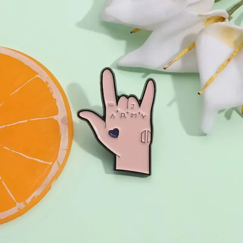 Korean Boy Band Lead Singer Tattoo Enamel Pin Army Gesture Brooch Lapel Badge Assistance Fandom Fans Jewelry Gift Wholesale