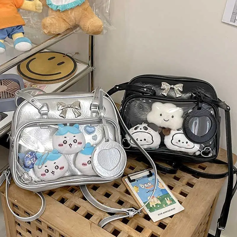 

HAEX Y2K Silver Women Backpacks Aesthetic JK Uniform Badge Show Ita Bags Female Harajuku Individuality Bow Mochilas Para Mujer