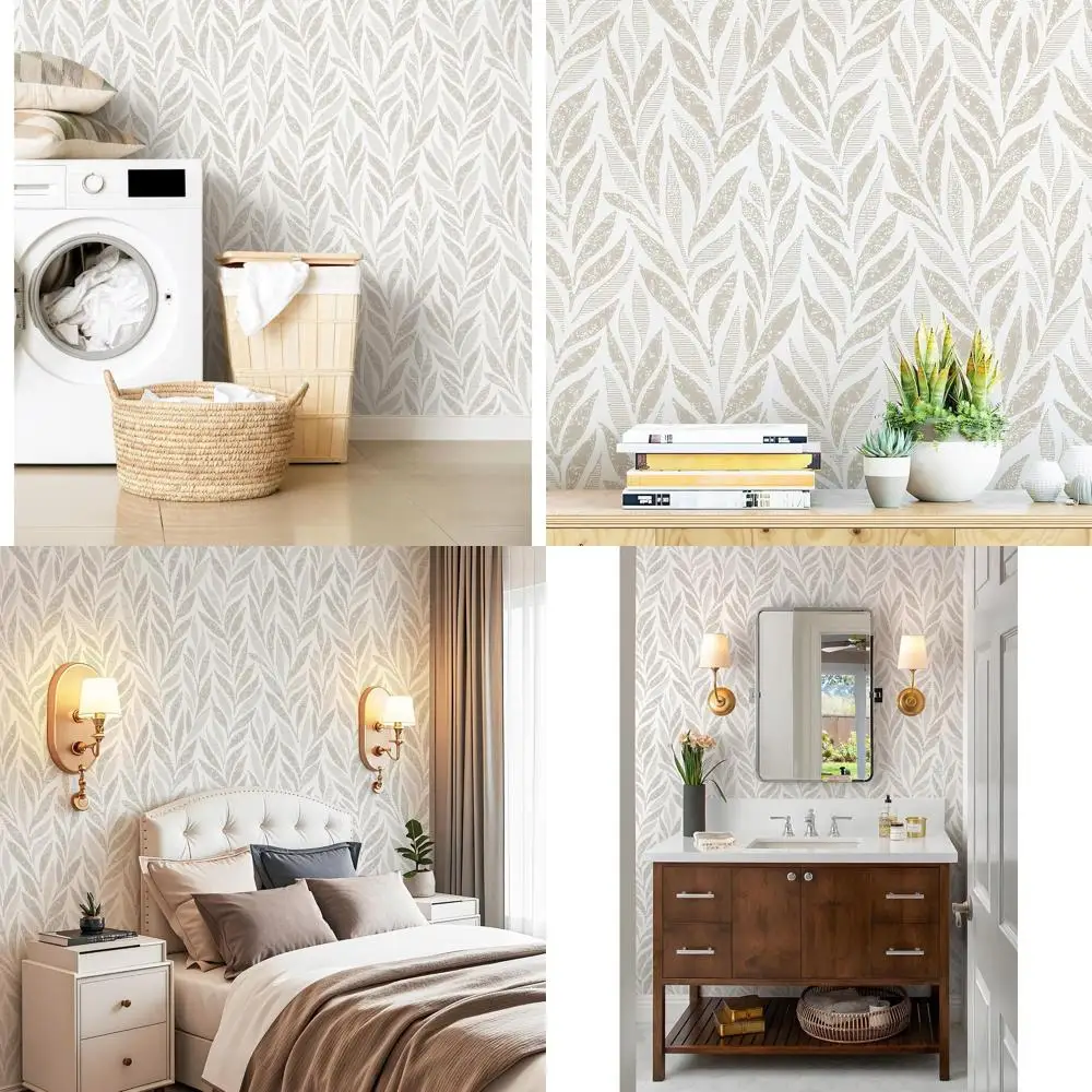

Самоклеящиеся обои в стиле бохо, с узором из бежевых и белых листьев, съемные виниловые, для стен, идеально подходят для ванных комнат и спален