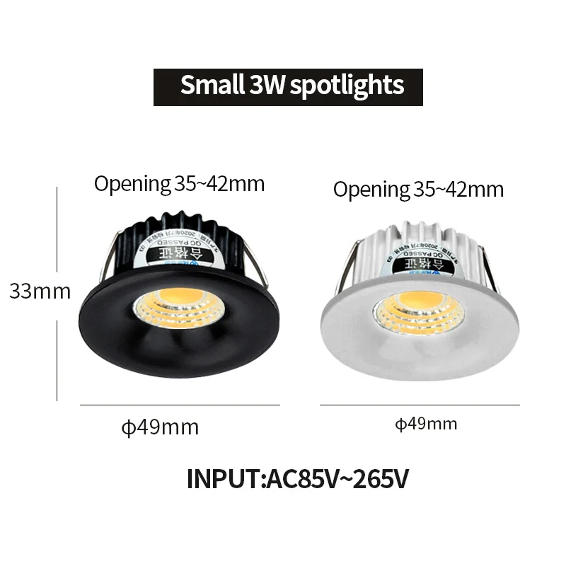 【35mm hole】recessed mini Spotlight 3w LED ceiling light 110v 220volt Deep anti-glare small downlight  with driver set