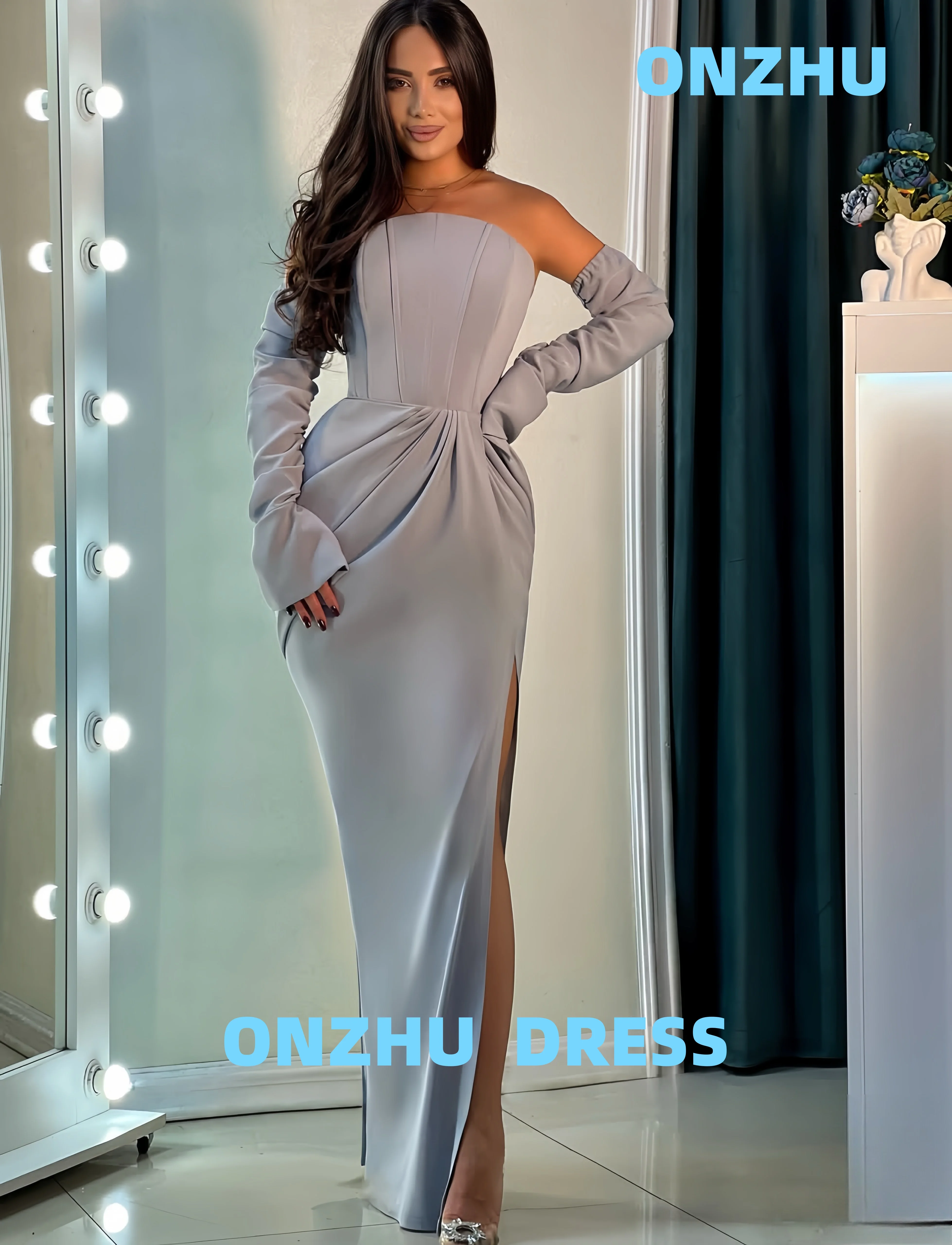 

Элегантное элегантное вечернее платье без бретелек с длинными рукавами и русалкой Amanda's Novas, роскошные вечерние платья, женское вечернее платье