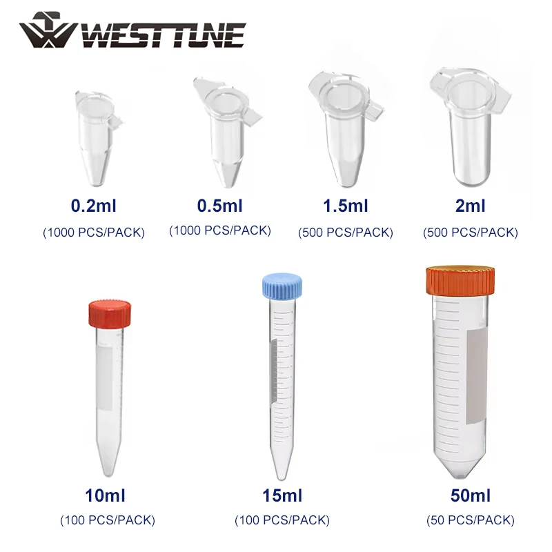 WESTTUNE Plastic Centrifuge Tube with Snap Cap 0.2ml 0.5ml 1.5ml 2ml 10ml 15ml 50ml Micro Scale PCR Tube Sample Lab Container