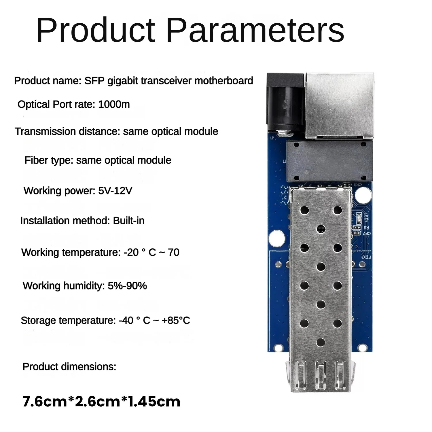 DC 5-12V RJ45 Ethernet SFP Gigabit Fiber Optic Transceiver Motherboard Optoelectronic Conversion Motherboard