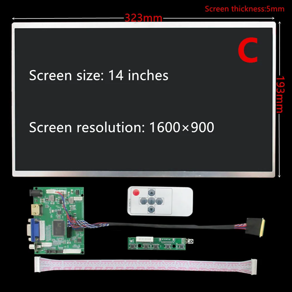 Imagem -04 - Polegada 1600*900 Tela Lcd Monitor Placa de Controle Driver para Computador Tela Secundária Raspberry pi pc 13.3 14 15.6