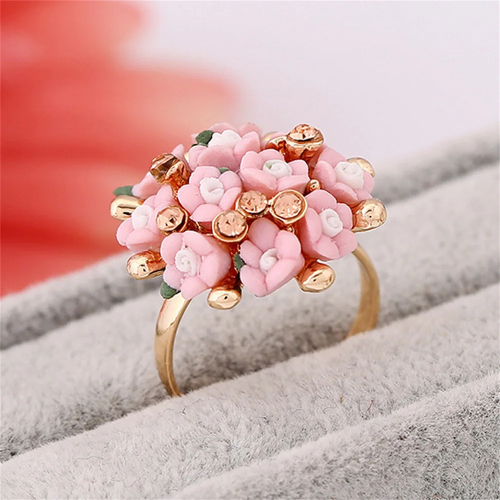 New Jingdezhen New Chinese Ceramic Small Flower Ring with Adjustable Beautiful and Fashionable Women\'s Gathering Jewelry