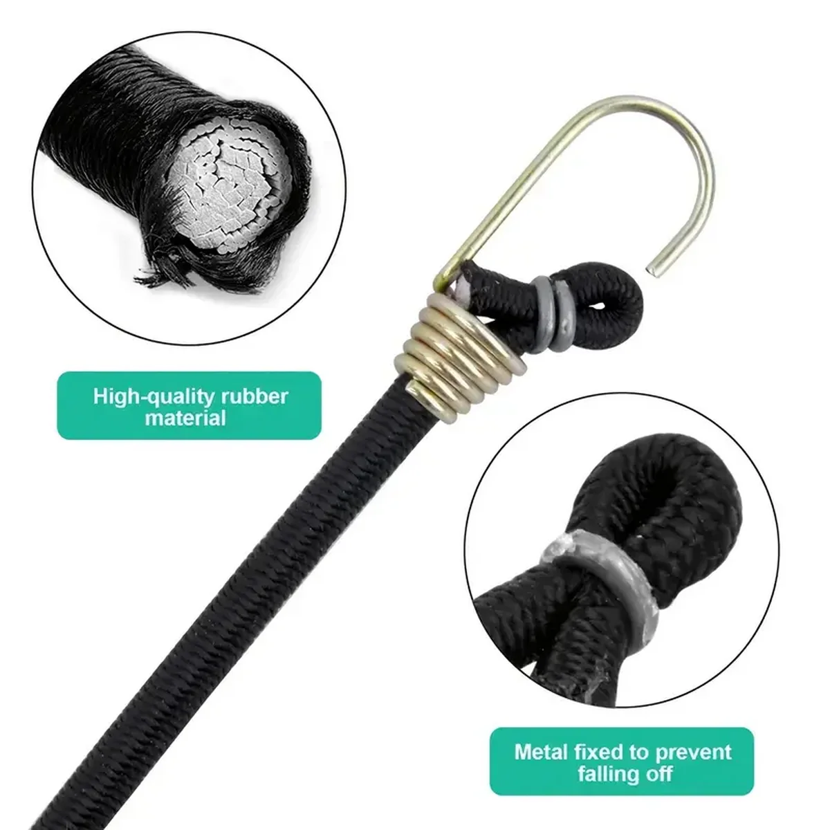 3/6pcs Heavy Duty Black Bungee Cords with Hooks - 6 Pack - Durable Elastic Straps for Securing Cargo and Outdoor Use image 3