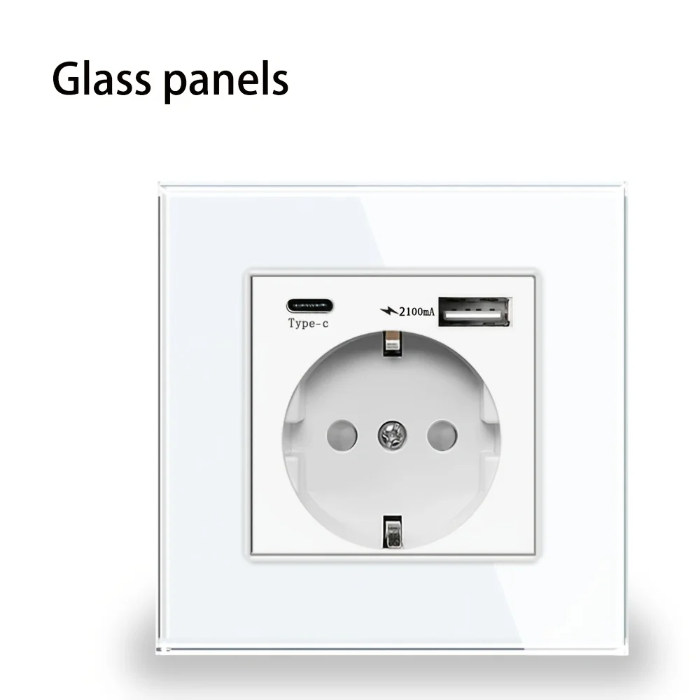EU Standard Type-C USB Power Socket High-Quality Material Panels 16A Wall Embedded Electric Plug Outlet AC110V-250V Wall Socket