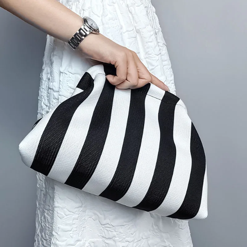 New Design Cloud Bag Knitted Women Bag Versatile Striped Makeup Bag Fashion Clutch Bag