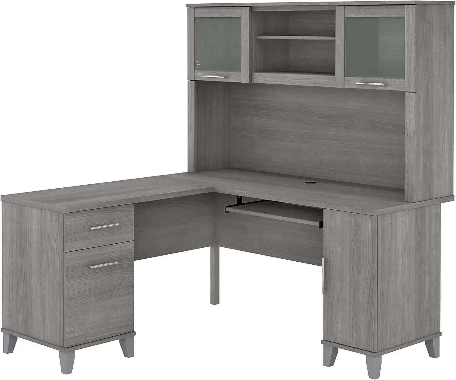 Somerset 60W L Shaped Desk with Hutch in Platinum Gray