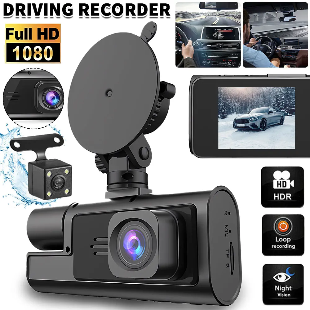 1080P سيارة داش كام 3 قناة الجبهة الخلفية والداخل مع واي فاي DVR مسجل قيادة حلقة تسجيل 24H شاشة ركن السيارة G-الاستشعار