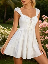 GypsyLady White Embroidery Chic Mini Dresss Cotton Backless Hollow Out Sexy Ruffles Holiday Women Ladies Party Dresses Vestidos