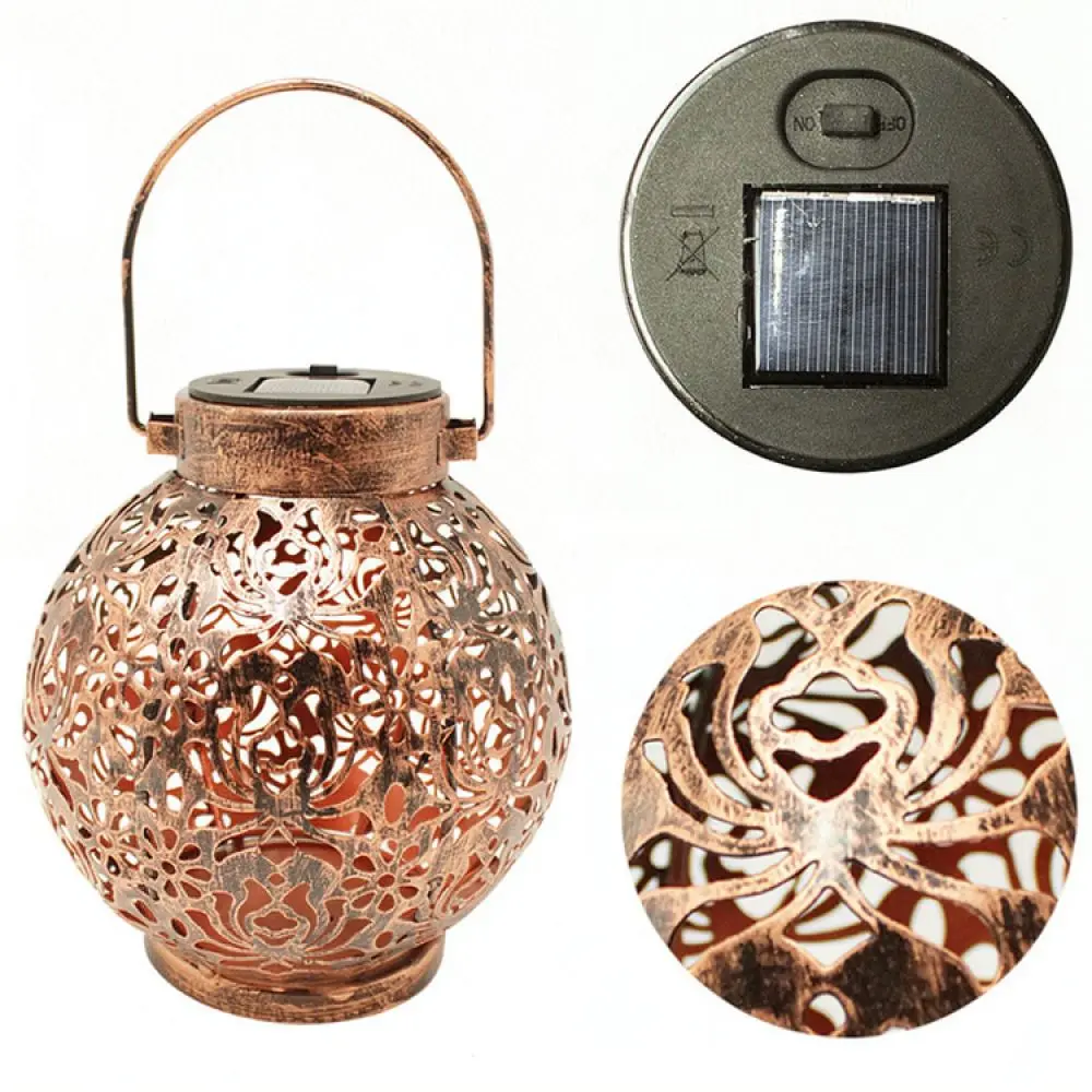 Hollow Metal Solar Lantern Retro Iron Garden Light Outdoor Decorative Lamp Projection Lighting For Backyard Patio Landscape Path