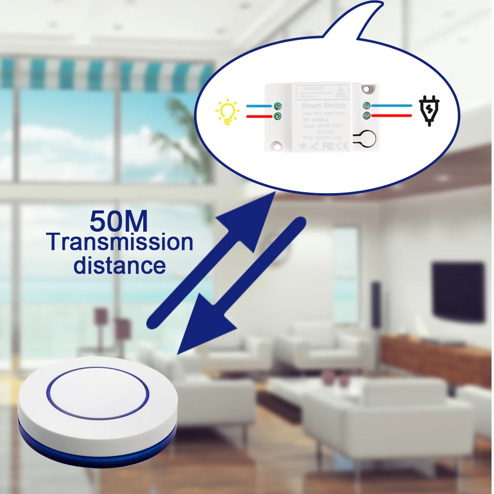 Wireless RF 433MHz Remote Control Switch AC 110V 220V 10A Relay Receiver and Round Button Transmitter for Light Lamp Fan ON/OFF