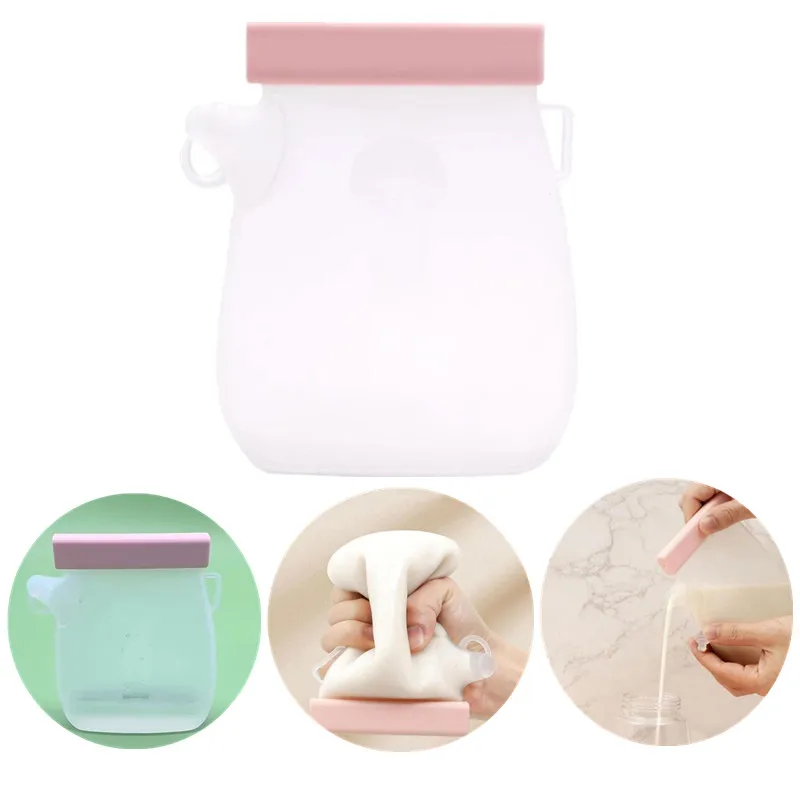 Saco De Armazenamento De Leite Materno De Silicone Livre BPA, Reutilizável Leakproof Breast Milk Freezer Bag, Flexível Leite Amamentação Bag, 1Pc