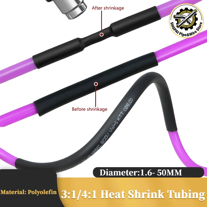 

3:1/4:1 Ratio Dual Wall Heat Shrink Tube Diameter 1.6- 50mm Adhesive Lined Polyolefin ﻿Wrap With Glue Cable Protect Sleeve 1~10m