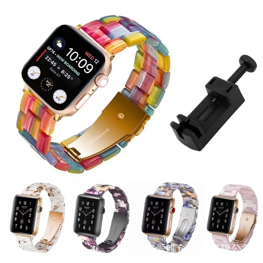 

Resin Strap for Apple Watch Band 44mm 40mm 45mm 49mm 38mm 42mm 41mm Fashion Wrist Band for IWatch Series 8 7 6 5 4 3 2 1 Ultra