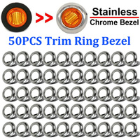 50Pcs Car Round Light Bases Stainless Steel Trim Ring Bezel Cover For 3/4 Chrome Bezel Inch LED Marker Light Car Accessories