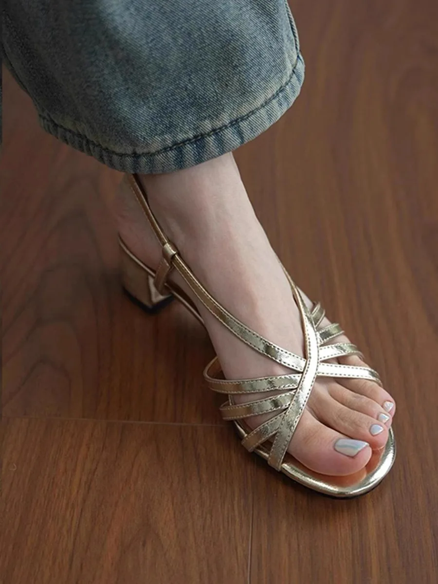 

Woolen Strap Breathable Hollow out Woven Thi Heel Roman High Heels Women's Sandals Open Toe Slip-On Comfortable Casual oes