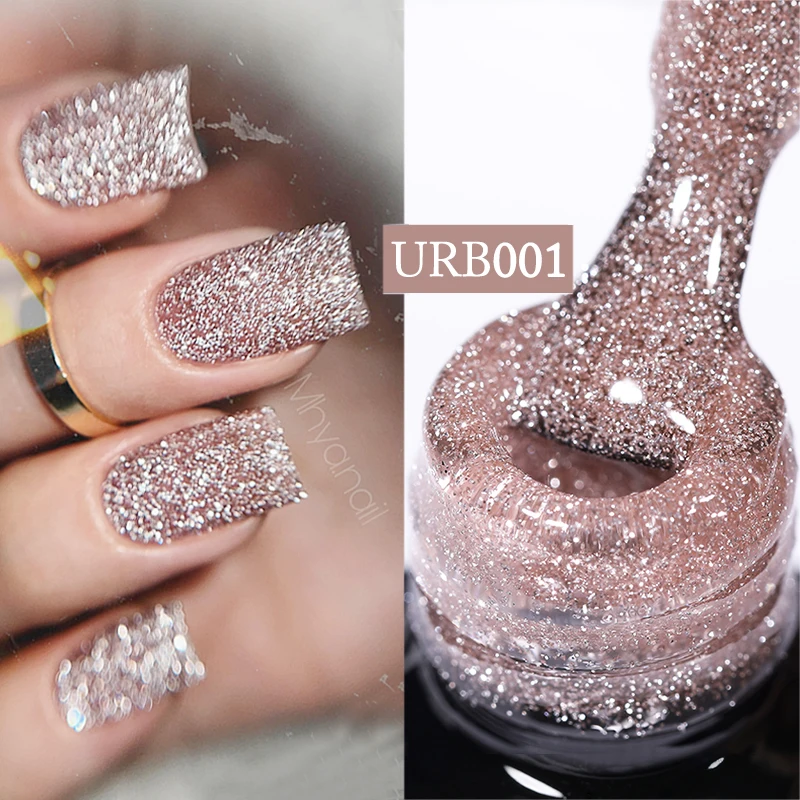 

UR SUGAR 7ml Rose Gold Reflective Glitter Rubber Base Gel Nail Polish Sparkling Champagne Glowing Semi Permanent Nail Art UV Gel