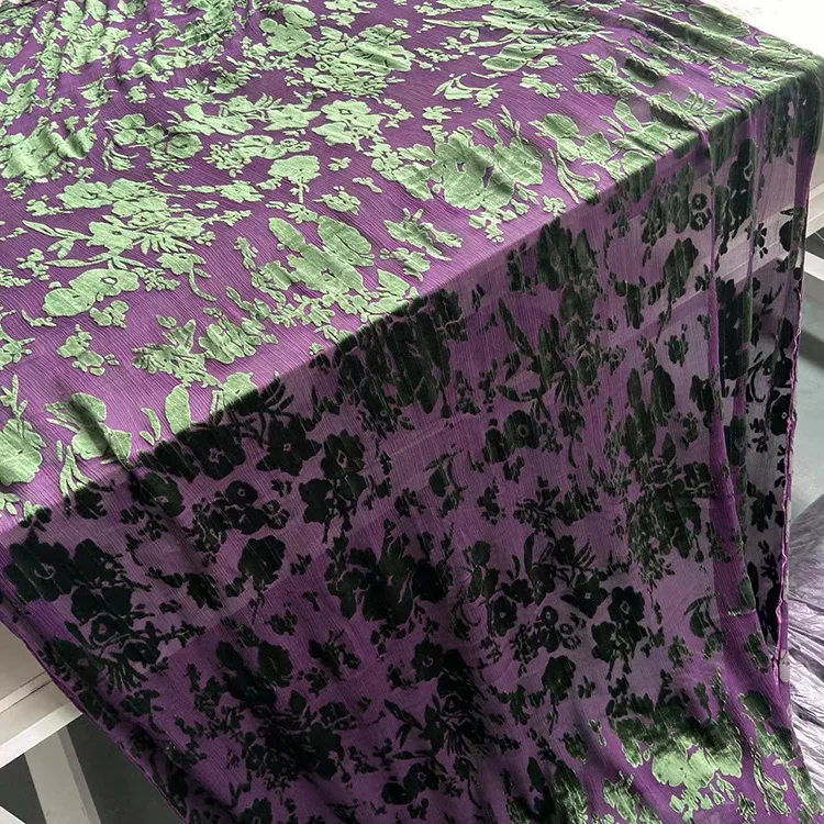 Real Silk Crepe De Chine Etched-out Velvet Cloth Slightly Transparent Fashion Dress Designer Fabric