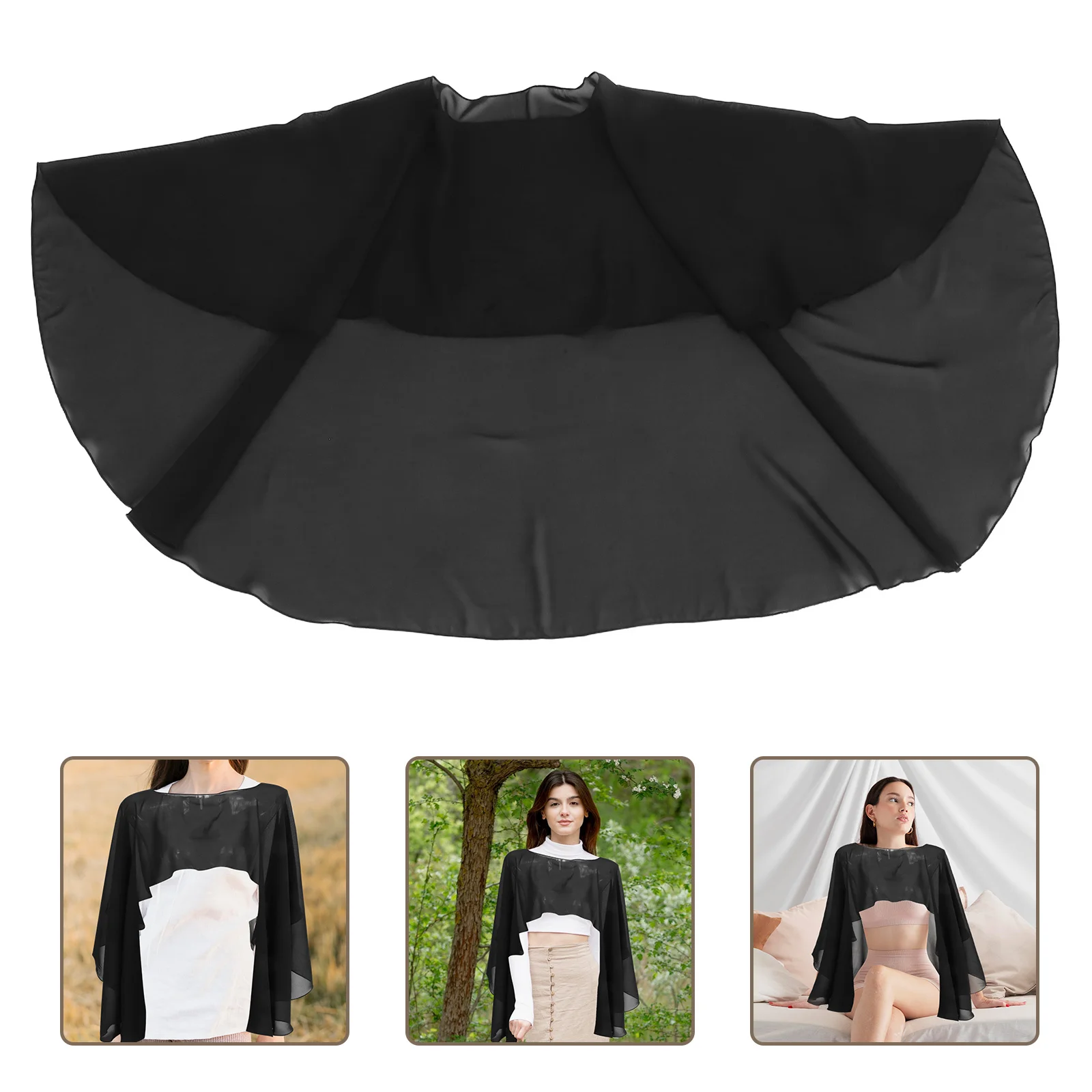 

Evening Dress Capelets Lightweight Polyester Summer Wedding Shawl Elegant Cover Up Outdoor Events Black Evening Dress Capelets