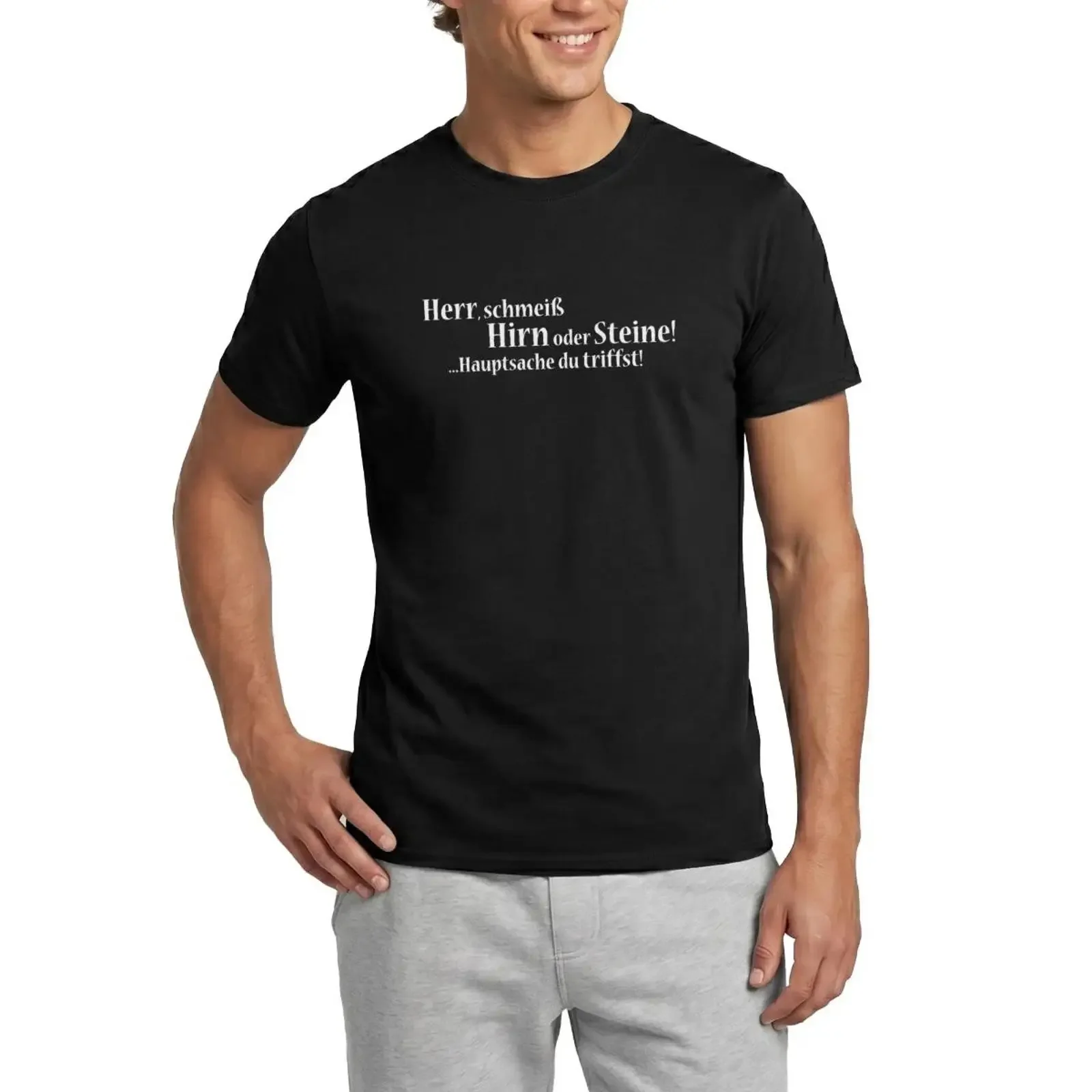 Brains or Stones Slogan Men's T Shirt vintage Washed Casual Versatile Soft fashion Top For Everyday Wear Comfortable Stylish