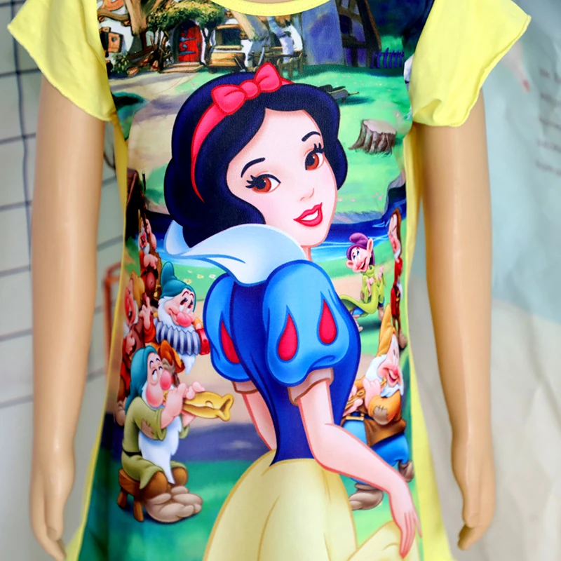 Snow White Anna Elsa Mermaid Dress Girls Nightdress Clothes Summer Cartoon Nightgown Children Clothing Short Sleeve Pajamas