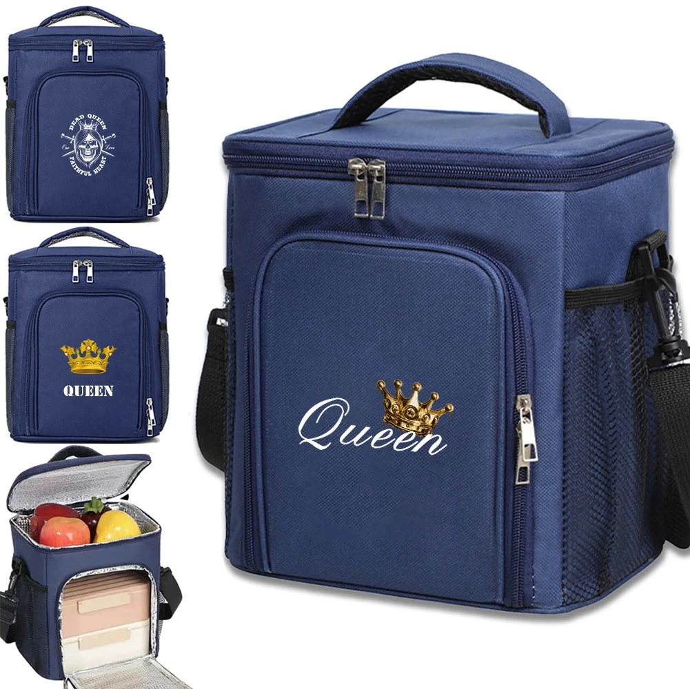 

Многоразовая термосумка для еды с двойным слоем и фронтальным открытием, серия Queen Printing, для сохранения свежести продуктов, для путешествий и активного отдыха