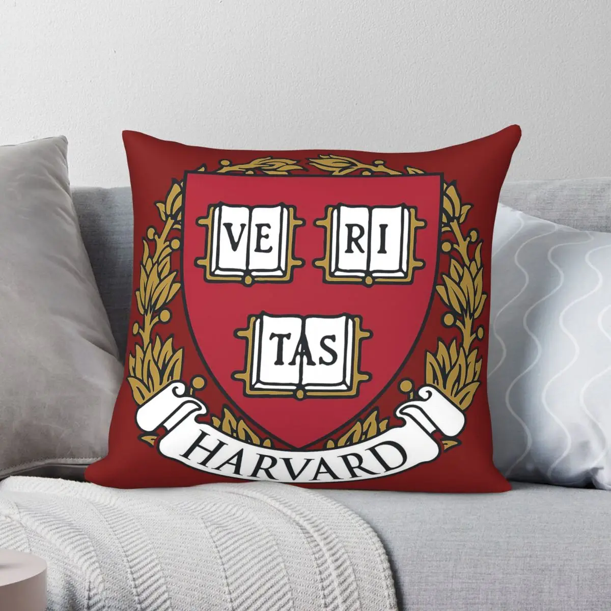 Funda de almohada cuadrada Harvard Veritas Ready To School, funda de almohada decorativa con patrón de terciopelo y lino de poliéster, funda de cojín para cama, venta al por mayor