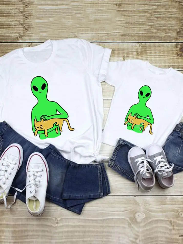 

Alien Watercolor Lovely Tee Family Matching Outfits Women Kid Child Summer Mom Mama Mother Graphic T-shirt Clothes Clothing