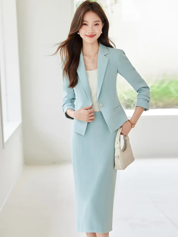

Professional OL Short Suit Set Women's Autumn Elegant Ladylike Half-length Skirt Wrap-around Skirt Two-piece Set