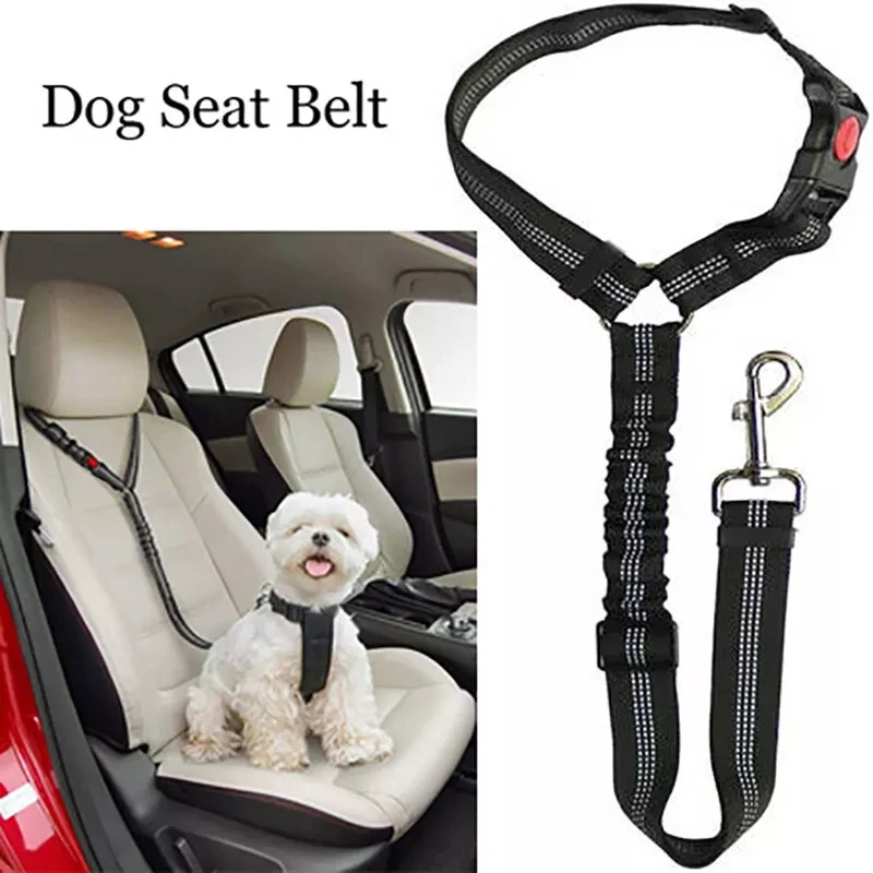 

3 in 1 Dog Seat Belts Anti-shock Small Car Safety Buckle Adjustable Pet Colorful Safety Seat Belt Clip Buckle Tether Collar