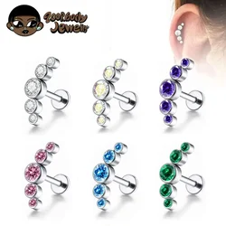 G23 tytanowy Piercing 16G 18G wewnętrzna nitka Labret warg chrząstka Piercing 5A cyrkon Opal Tragus kolczyki Piercing biżuteria