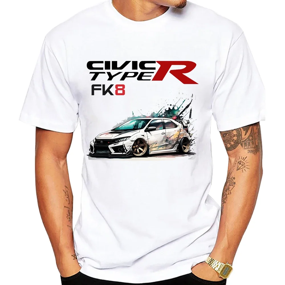 Civic Type R FK8 White T-Shirt New Summer Men Short Sleeve Japan Classic Car Design Casual Boy Tees Hip Hop Sport Tops