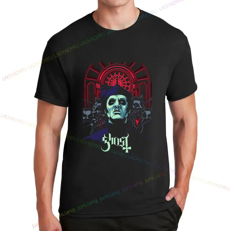 تي شيرت جديد برسومات Ghost Rock Band تي شيرت كاجوال أنيق ملابس روك ستريت بأكمام قصيرة بالإضافة إلى حجم تي شيرت هاراجوكو فضفاض