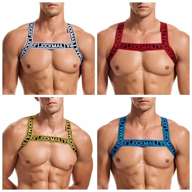 JOCKMAIL Letter Elastic Band Harness Men Sexy Shoulder Straps Chest Bondage Muscle Club Party Hollow Costume Gay Underwear