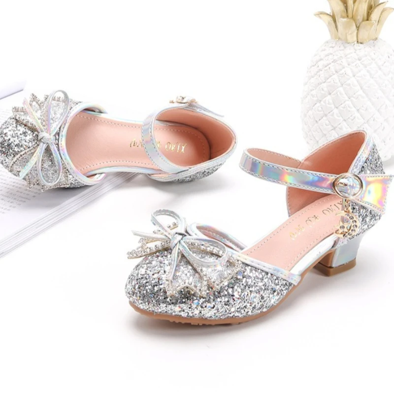 Girl Princess Sandal2026Autumn New Collection Child Soft soled RomanShoe Fashion Girl Bow Performance Dress Crystal Leather Shoe