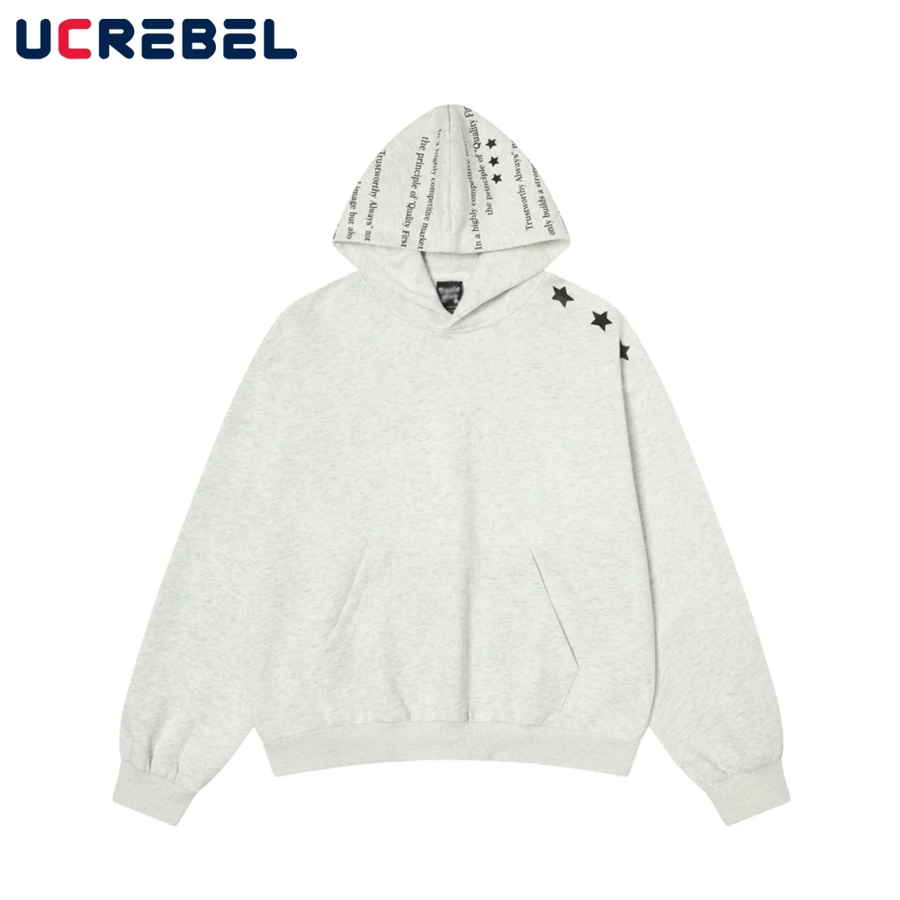 

Letter Star Print Hoodies Mens Autumn High Street Pocket Long Sleeve Loose Hooded Sweatshirts Men